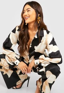 Boohoo Women's Plus 2-Piece LARGE SCALE FLORAL RELAXED FIT SHIRT And Pants Sz6-8 - Picture 1 of 9