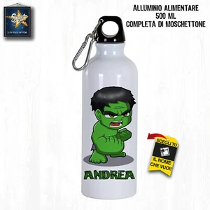 BORRACCIA PER BAMBINI 500 ML SCUOLA PERSONALIZZATA CON NOME ALLUMINIO hulk - Foto 1 di 1