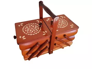 Wooden sewing box handmade, Wood storage box for sewing kit, Small fold out box - Picture 1 of 5