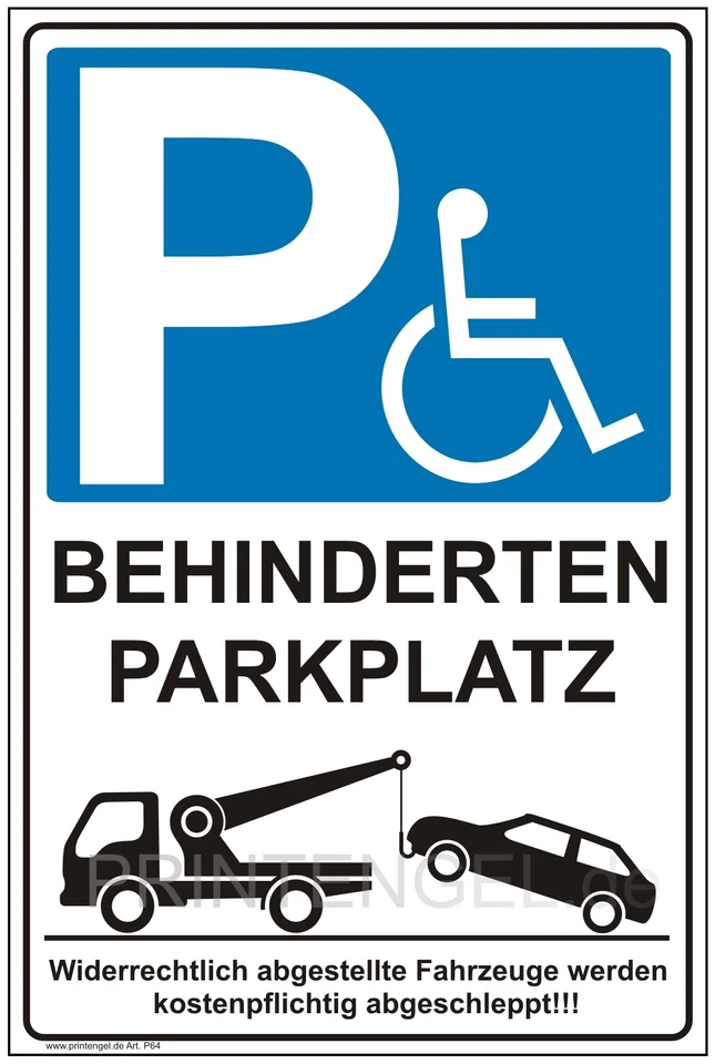 PRINTENGEL Schild Behinderten Parkplatz Privatparkplatz Hinweisschild Parkverbotsschild P64