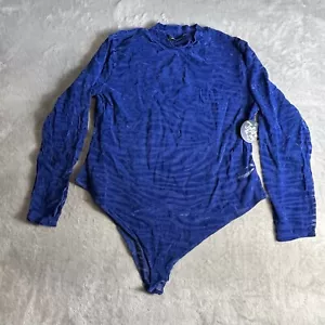 NWT Jolie & Joy Womens 3X Crushed Velvet-Burnout Zebra Stripe Bodysuit Blue - Picture 1 of 9