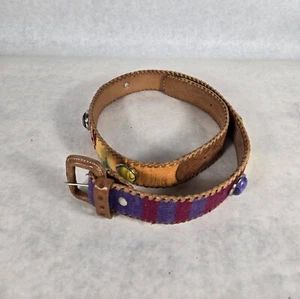 Cintura boho vintage in pelle intrecciata con finta pietra colorata taglia small - Foto 1 di 10