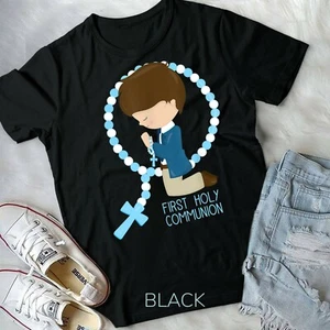 First Holy Communion Boy Praying Rosary Unisex & Youth T-shirt - Picture 1 of 11