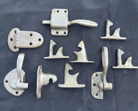 ANTIQUE VINTAGE Nickel ICE BOX CHEST LATCHES HINGES keepers hardware Cover