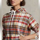 $248 Polo Ralph Lauren Madras Plaid Shrunken Fit French Terry Hoodie Red S NWT