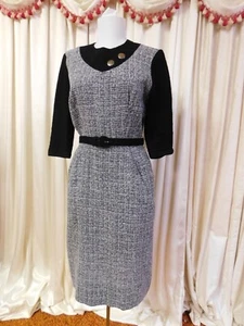 VINTAGE ORIGINAL Poly Cotton Knit Pencil Wiggle Dress Gray & Black - Picture 1 of 8