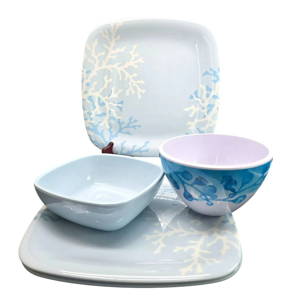 Martha Stewart Coral Blue Sea-Inspired Plate and Bowl Set Ocean Decor Dh1323 - Image 1 of 4