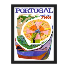 Portugal Travel TWA Airline Windmill Mermaid Framed Wall Art Print 18X24 In