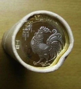 Un tubo/rollo (40 piezas) de China 2017 serie lunar - monedas bimetálicas gallo - Imagen 1 de 2