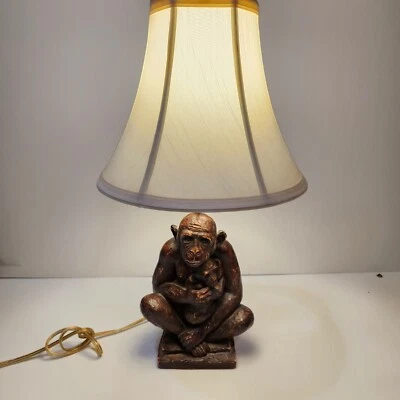 VTG Sitting Seated Chimpanzee Mama Monkey Holding Baby  Table Lamp Resin Aged - Image 1 of 4