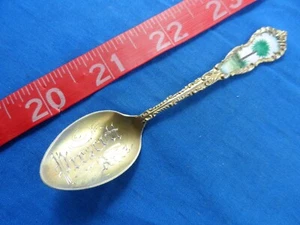 4" Prescott Arizona Enamel Palm Tree Goldwash Sterling Silver Souvenir Spoon - Picture 1 of 6