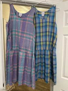 ⭐️⭐️ TAKE NINE Vintage Plaid 100% cotton Maternity dresses sz M lot of 2 - Picture 1 of 2