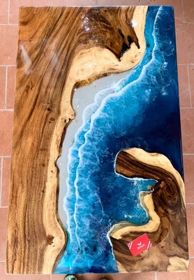 Coastal Ocean Wave Epoxy Resin Table – Custom Handmade Furniture - Image 1 of 4