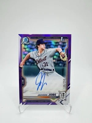 2021 Bowman Draft Jackson Jobe 1st Bowman Rookie Auto. Purple /250. CDA-JJ - Image 1 of 2
