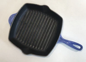 Vintage Le Creuset Gusseisen blau eckig Pfanne Grillpfanne - Bild 1 von 11