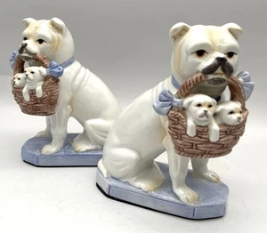 Vtg. Fitz & Floyd Porcelain Bulldog Figurines Bookends - Picture 1 of 8