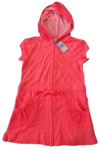 Justice Little Girls Size 5 Pink Terry Cloth Full Zip Hooded Swim Cover Up - Picture 1 of 6