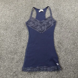 VTG Abercrombie Fitch Shirt Womens S Blue Lace Trim Babydoll Tank Top Cami Y2K - Picture 1 of 9