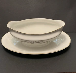 Embassy USA Vitrified China Sauce Gravy Boat Attached Underplate Two Sided READ - Picture 1 of 17