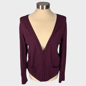 Suéter cárdigan halógeno para mujer mediano cuello en V 100 % lana rojo granate - Imagen 1 de 7