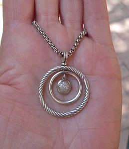 Retired David Yurman Round Mobile Diamond Pendant w/Chain - 925 Sterling - Picture 1 of 10