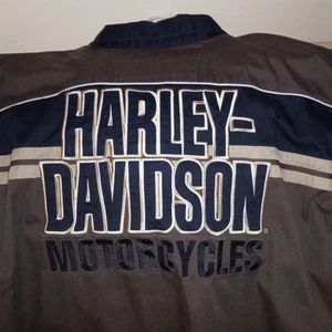 Harley Davidson Men's Large Brown Button Work Mechanic Workwear Shirt - Picture 1 of 6