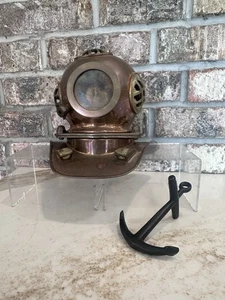 Copper & Brass Diving Helmet Display Piece Small 7"x7" Vintage Nautical Diver - Picture 1 of 10