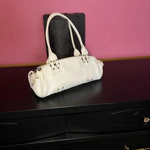 White Leather Cole Haan Barrel Bag Small Handbag Top-Handle Purse Mini Baguette - Picture 1 of 9