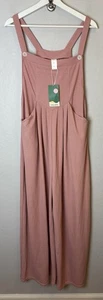 NWT Halara Adjustable Strap Waffle Casual Jumpsuit Overalls Pink Wide Leg LARGE - Picture 1 of 3