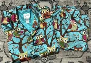 Nick & Nora Satin Pajama Set Girls XL 14-16 Owl Print Colorful Fun Loungewear - Picture 1 of 7
