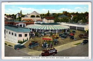 1920's FIFTH AVENUE AUTO CAR WASH 5th & KALMIA SAN DIEGO CALIFORNIA POSTCARD - Picture 1 of 2