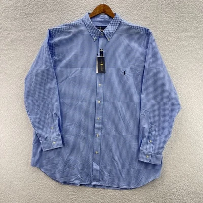 Camisa Polo Ralph Lauren Para Hombres 3XLT Azul Blanco Cuadros Elastizada Popelina Guinga Poni Foto 1 de 4