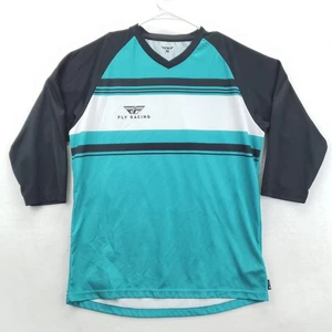 Fly Racing Maglia Uomo Large Teal Nero Manica 3/4 Scollo a V Polygiene Raglan MTB - Foto 1 di 11