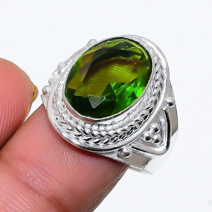 Green Peridot Gemstone Handmade 925 Sterling Silver All Size Ring For Gift - Image 1 of 1