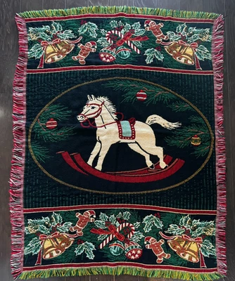 The Northwest Company 96' Christmas Rocking Horse Throw Holiday Tapestry 52”x42” - Image 1 of 4