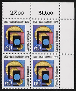 1991 germany Sc#1623 Mi#1493 Corner Numeral Margin Block of 4 MNH - Picture 1 of 1