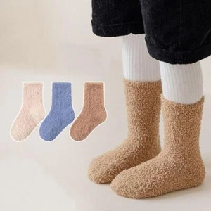 3 Pairs/lot Children Floor Socks Winter Warm Solid Color Coral Velvet Kids Mid-t - Picture 1 of 28
