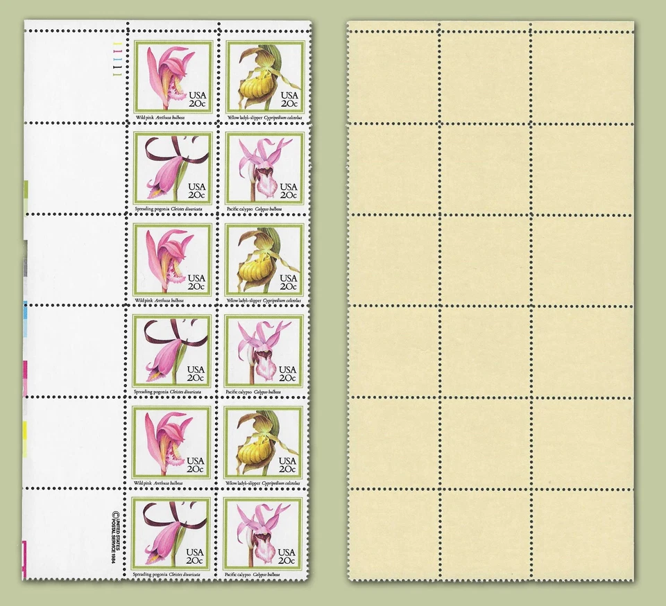 Scott No. 2079a (2076-2079) - 20c Orchids - Plate Block of 12 Stamps - MNH - Image 1 of 1