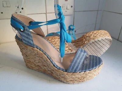 ZARA MUJER DISEÑADOR UK 7 40 MUJER AZUL ALPARGATA CUÑA PLATAFORMA TACÓN SANDALIAS  Foto 1 de 4