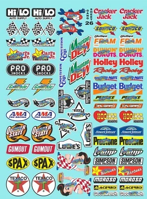 WHITE Vinyl Racing Sticker Variety Sheet 26-R/C MODEL Die-cut-Decals 1/8-1/10 - Image 1 of 4