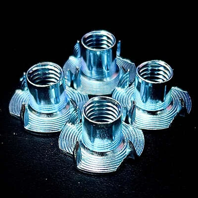 FIXABALL - TEE NUTS 4 PRONGED M4 M5 M6 M8 M10 4-Pronged Furniture T Nuts Steel BZP Zinc