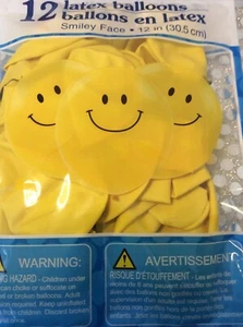 12 gelbe Happy Emoji Motiv Latex Luftballons Party Get Well - Bild 1 von 3