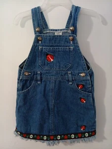 Vintage Kleinkind Mädchen Größe 2T Denim bestickt Sommerkleid Marienkäfer Motiv - Bild 1 von 5