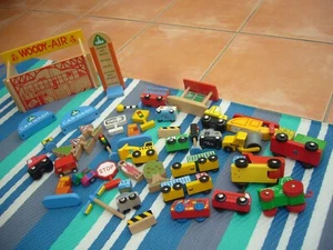Early Learning assorted wooden play worn trucks train cars - Picture 1 of 7