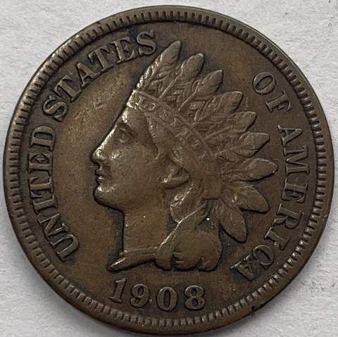 1908 S Indian Head Cent Snow 3 type - Very Nice.  Free Shipping Cover