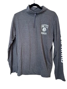 Pullover camicia uomo manica lunga Brooklyn Nets 3/4 zip We Go Hard grigio taglia S - Foto 1 di 9