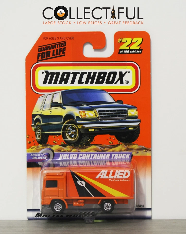 MATCHBOX - #22 - ORANGE -  ALLIED VOLVO CONTAINER TRUCK  - MINT ON CARD 1998🔥 - Image 1 of 1