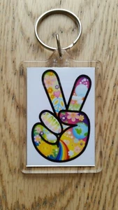 peace sign - Double Sided Large Keyring Key Ring Fob Chain Gift - Picture 1 of 1