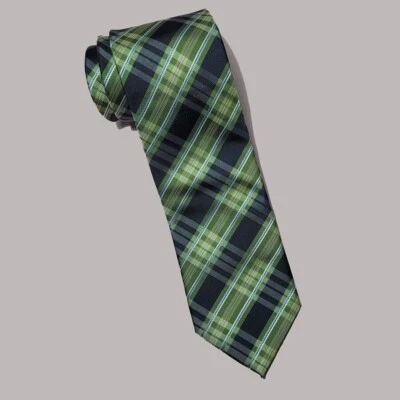 Bergamo New York Men Dress Polyester Tie Green with Black Stripes 3.25" w 59" l - Image 1 of 4