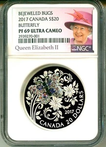 2017 Canada S$20 Bejeweled Bugs farfalla zaffiro ametista NGC PF69 UC COA OGP - Foto 1 di 6